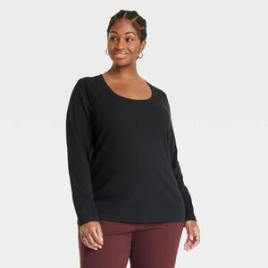 Ava & Viv - Plus Size Slim Fit Long Sleeve Scoop Neck T-Shirt